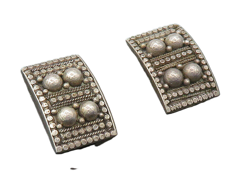 ISRAEL 925 Silver  Vintage Circle Dome Pattern Non Pierce Earrings  EG8228