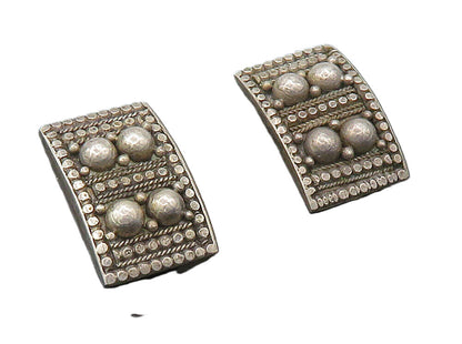 ISRAEL 925 Silver  Vintage Circle Dome Pattern Non Pierce Earrings  EG8228