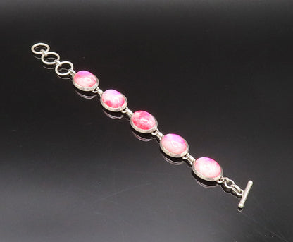 925 Silver  Vintage Unique Cabochon Pink Moonstone Chain Bracelet  BT9763