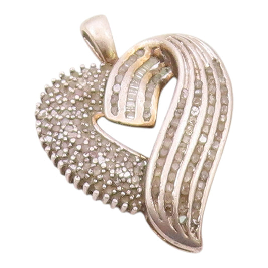925 Sterling Silver  Vintage Genuine Diamonds Love Heart Pendant  PT17619