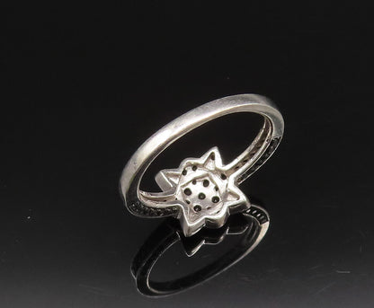 925 Silver  Vintage Shimmering Black Spinel Flower Motif Ring Sz 8  RG25701