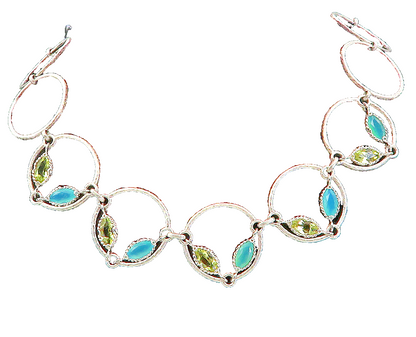 925 Sterling Silver  Chalcedony & Topaz Open Circle Link Chain Necklace NE1657