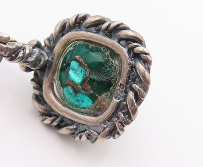 925 Sterling Silver Vintage Earrings Green Gemstone Twisted Rope Drop  EG14213
