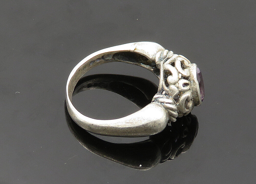 925 Sterling Silver  Vintage Faceted Amethyst Swirl Band Ring Sz 6.5  RG20046