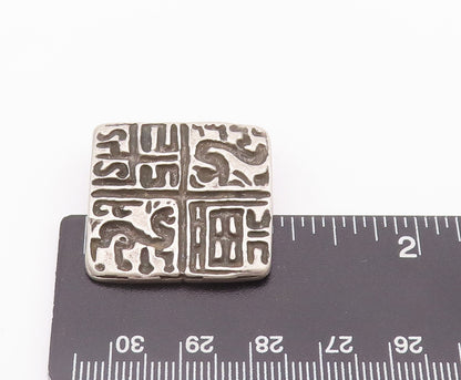 925 Sterling Silver Vintage Brooch Pin Solid Square Etched Trible Design BP10759