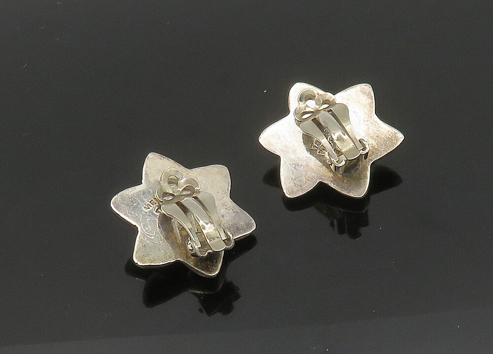 MEXICO 925 Sterling Silver  Vintage Shiny Floral Non Pierce Earrings  EG10399