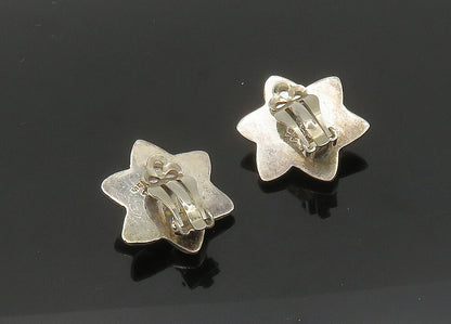 MEXICO 925 Sterling Silver  Vintage Shiny Floral Non Pierce Earrings  EG10399
