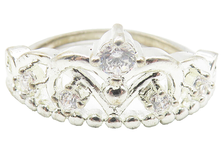 925 Sterling Silver  Shiny Topaz Royal Crown Motif Band Ring Sz 8.5  RG10902