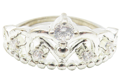 925 Sterling Silver  Shiny Topaz Royal Crown Motif Band Ring Sz 8.5  RG10902