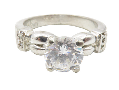 925 Sterling Silver  Vintage Shiny Cubic Zirconia Solitaire Ring Sz 6  RG11716