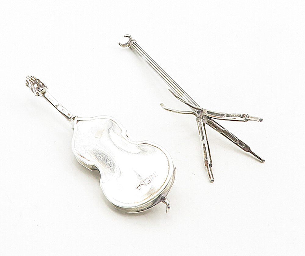 925 Sterling Silver  Vintage Cello Musical Instrument & Holder Trinket  TR1356