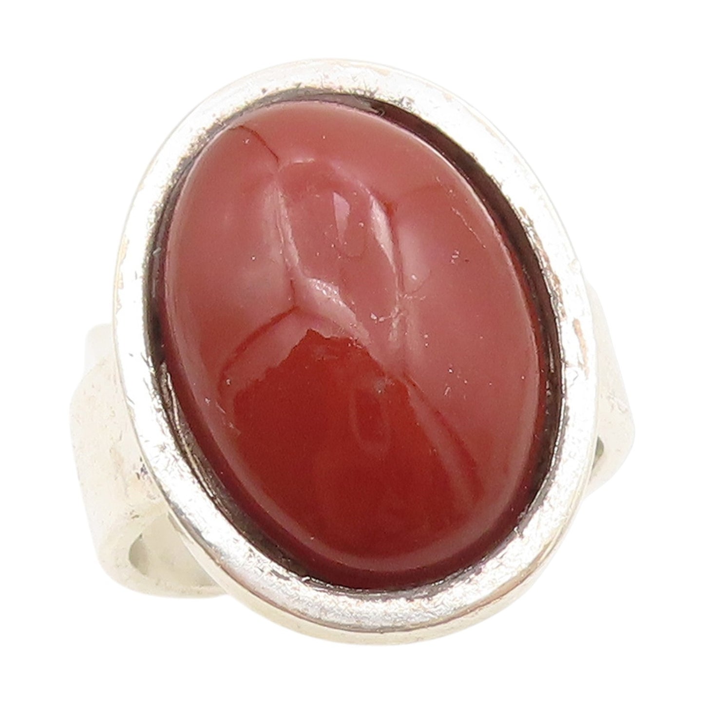 925 Sterling Silver Vintage Ring Cabochon Carnelian Solitaire Band Sz 6 RG34321