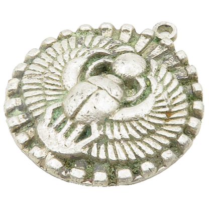 MIDDLE EAST 925 Silver  Vintage Heavy Winged Scarab Round Pendant  PT15171