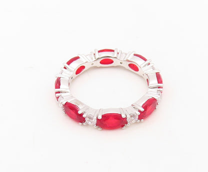 925 Sterling Silver Vintage Ring Oval Red & Round White CZ Band  Sz 7  RG30260