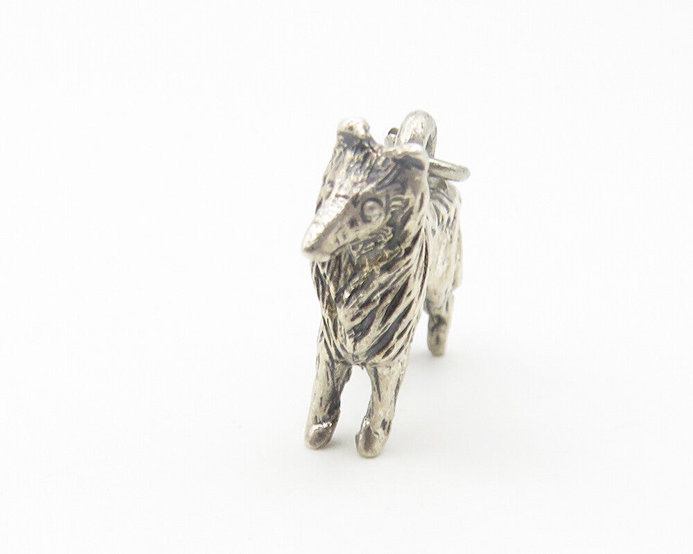 925 Sterling Silver  Vintage Shiny Petite Etched Collie Dog Pendant  PT8950
