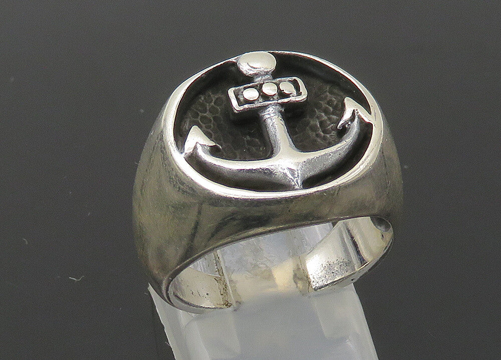 925 Sterling Silver  Vintage Ship Anchor Nautical Motif Band Ring Sz 8 RG22640