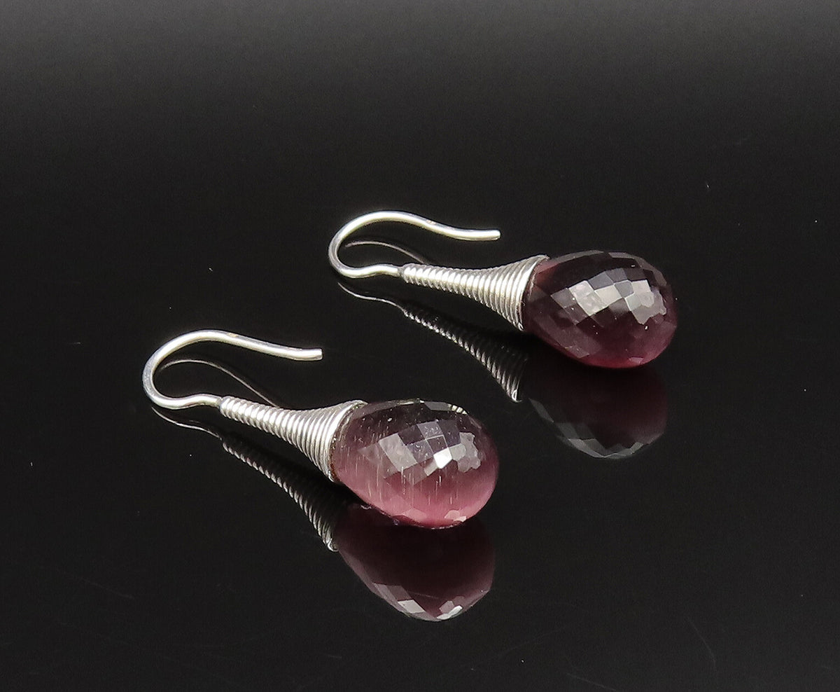 EUROPEAN 925 Silver  Vintage Fancy Purple Cat's Eye Dangle Earrings  EG12027