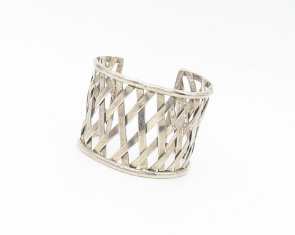 MEXICO 925 Sterling Silver  Vintage Shiny Open Weaved Cuff Bracelet  BT7137