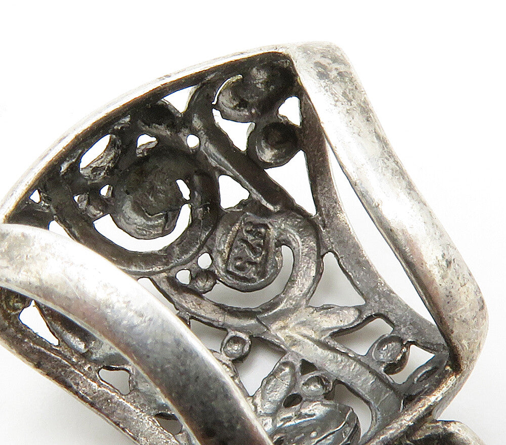 925 Sterling Silver  Vintage Oxidized Open Swirl Vine Slide Pendant  PT11807