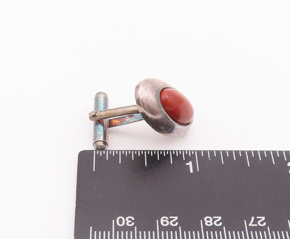 925 Sterling Silver Vintage Cuff Links Oval Cabochon Orange Carnelian  TR3711