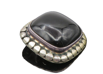 BALI 925 Sterling Silver  Vintage Black Onyx Circle Border Brooch Pin  BP4005
