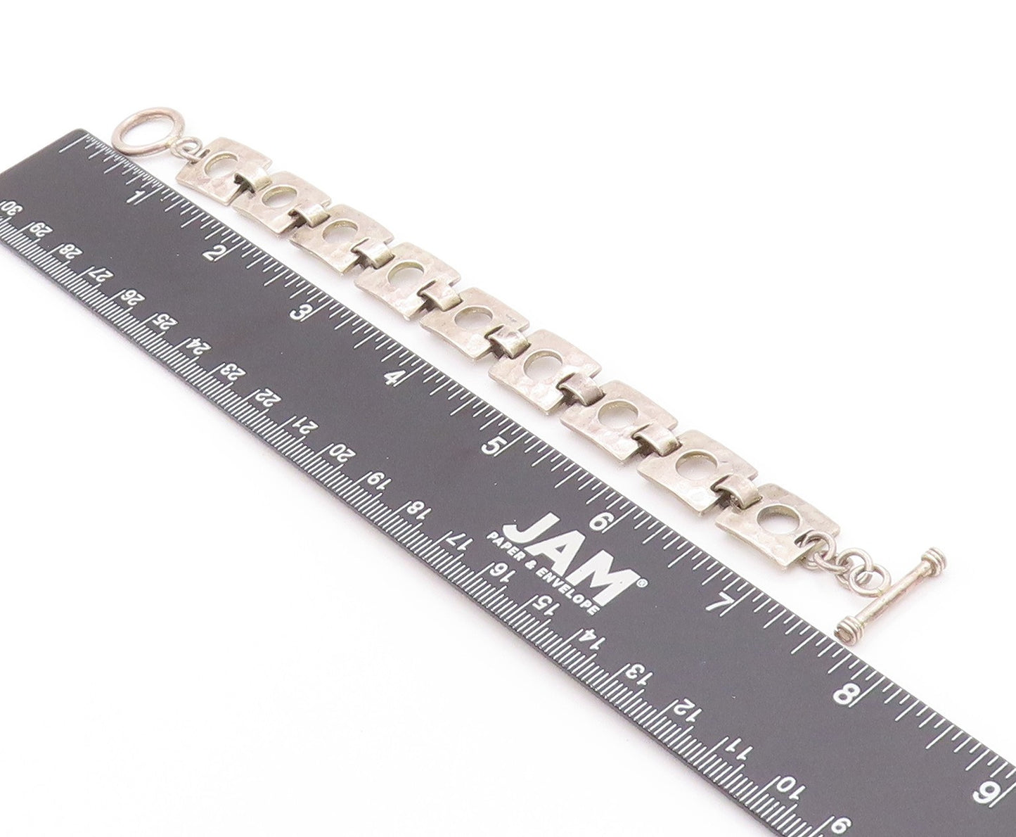 925 Sterling Silver Vintage Bracelet Square Open Work Metal Linked BT11271