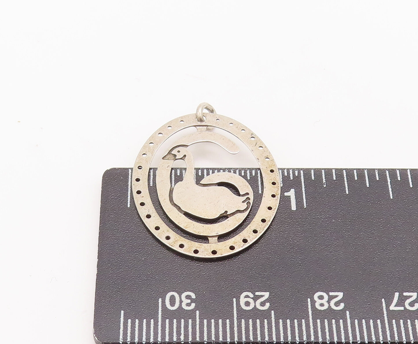 925 Sterling Silver Vintage Pendant Solid Swirly Framed Swimming Duck  PT22537