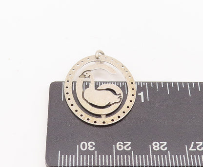 925 Sterling Silver Vintage Pendant Solid Swirly Framed Swimming Duck  PT22537