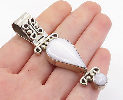 MEXICO 925 Sterling Silver  Vintage Mother Of Pearl Swirl Hinge Pendant PT4469