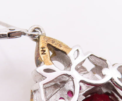 925 Sterling Silver Vintage Earrings MICHAEL VALITUTTI Ruby Floral Drop  EG14113