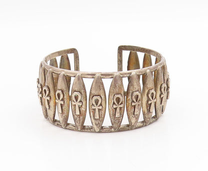 925 Sterling Silver Vintage Bracelet Egyptian Ankh Cross Symbol Cuff   BT11634