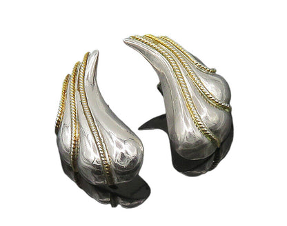 925 Sterling Silver  Vintage Shiny Two Tone Wing Motif Drop Earrings  EG9028