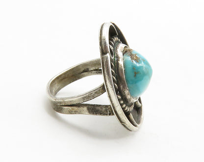 925 Silver  Vintage Turquoise Swirl Twist Cocktail Ring Sz 4.5  RG12791