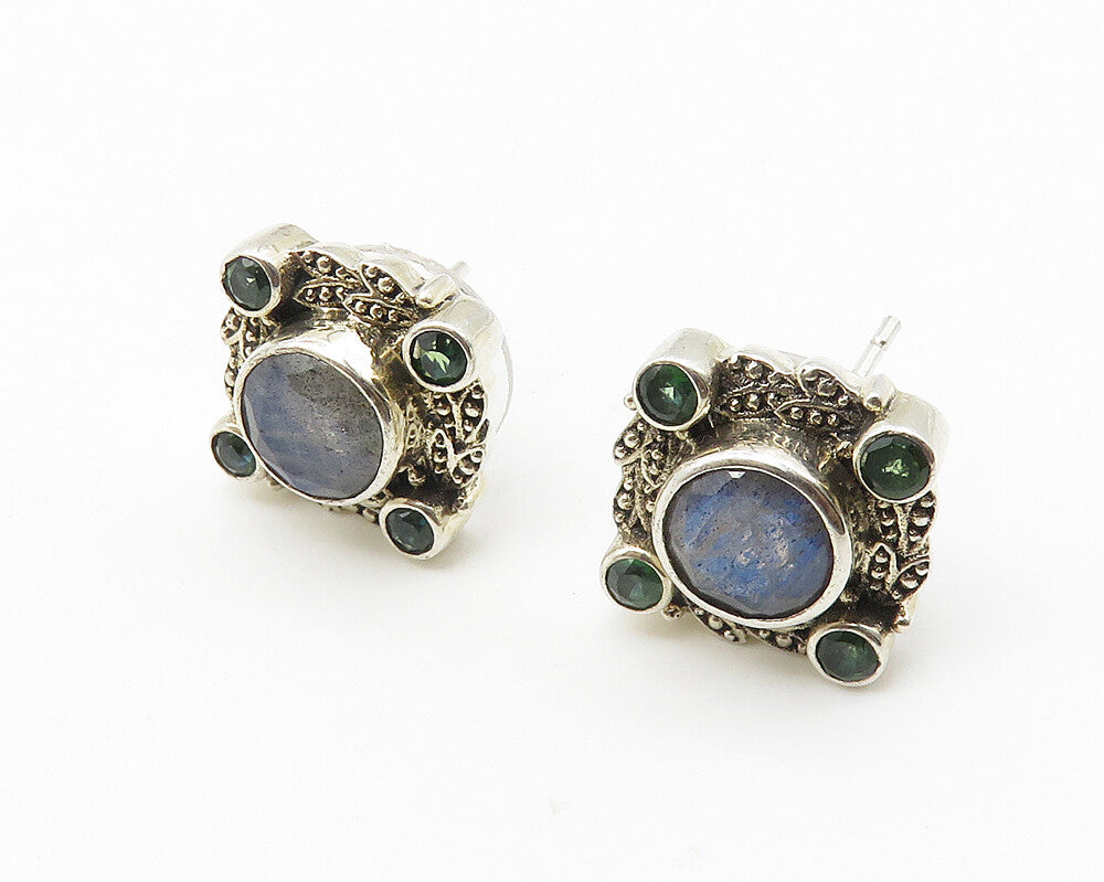 NICKY BUTLER 925 Silver  Vintage Faceted Labradorite Stud Earrings  EG5461