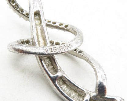 925 Sterling Silver  Genuine Diamonds Shiny Swirl Design Pendant  PT7927