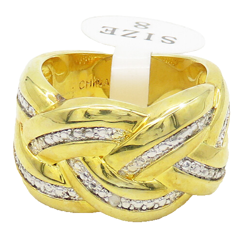 925 Sterling Silver  Genuine Diamond Gold Plated Shiny Band Ring Sz 8  RG17808