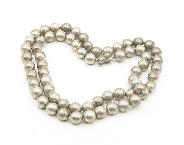 MEXICO 925 Sterling Silver  Vintage Heavy Shiny Beaded Chain Necklace  NE2858