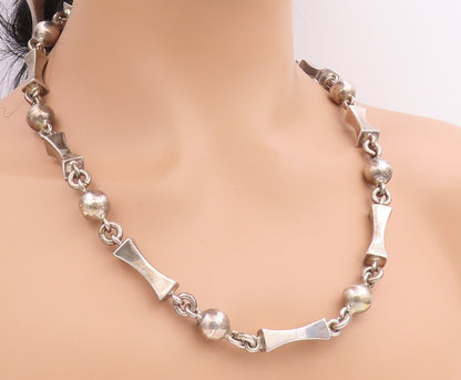 925 Sterling Silver Vintage Necklace MEXICO Solid Geometric Link HEAVY  NE4880