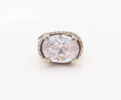 925 Sterling Silver Vintage Ring CZ Twisted Rope Carved Split Neck Sz 6  RG27747