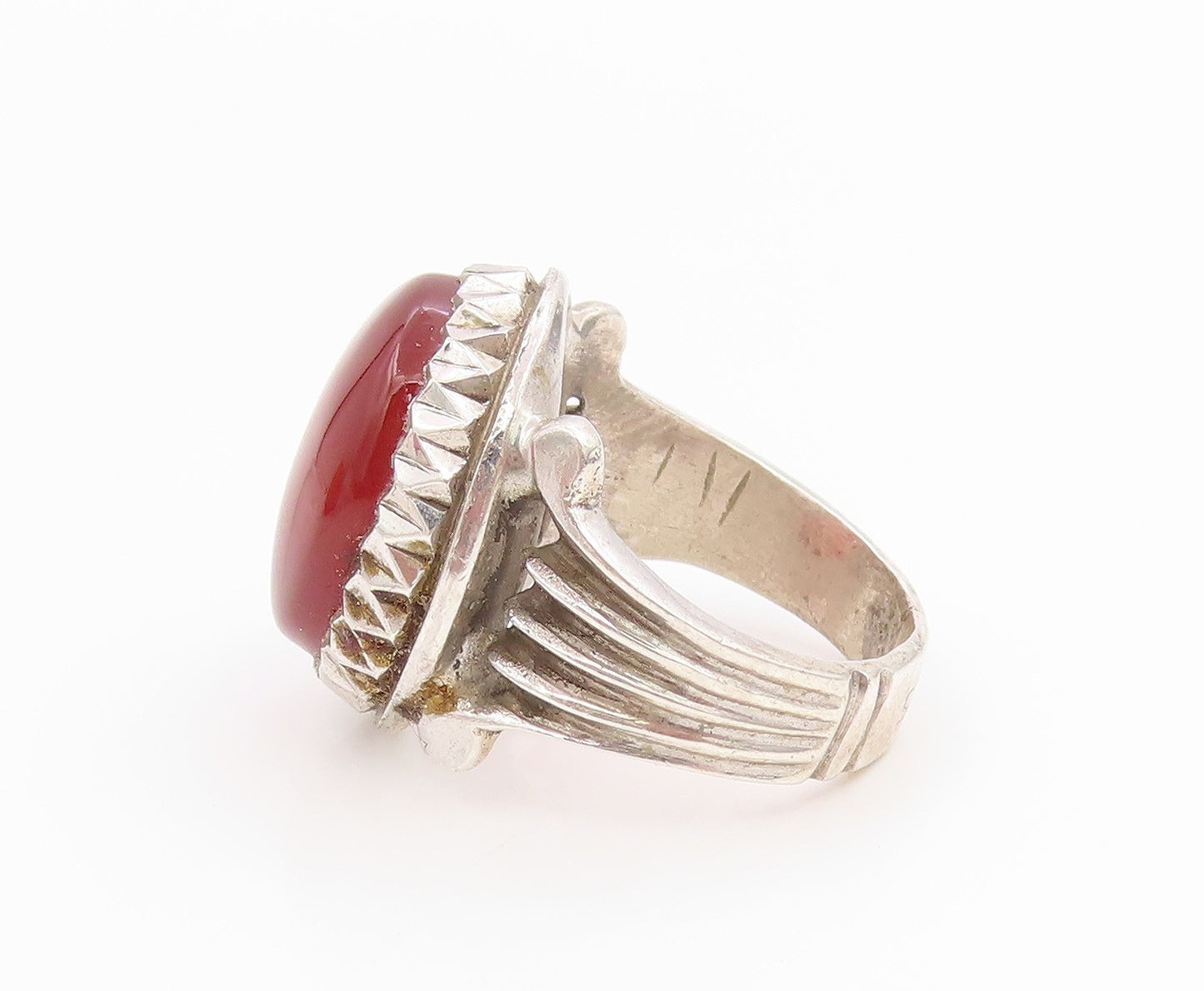 925 Sterling Silver Vintage Ring Oval Carnelian Statement Band  Sz 8.5  RG36148