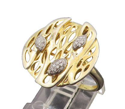 925 Silver  Vintage Two Tone Openwork Genuine Diamonds Ring Sz 6.5  RG26376