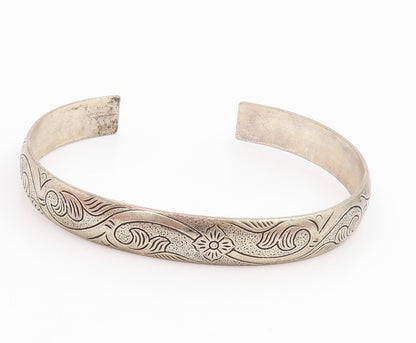 925 Sterling Silver Vintage Bracelet Chinese Export Engraved Floral Cuff BT11505