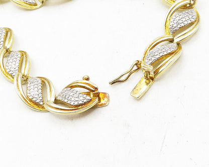 925 Sterling Silver  Genuine Diamonds Shiny Two Tone Chain Bracelet  BT4404