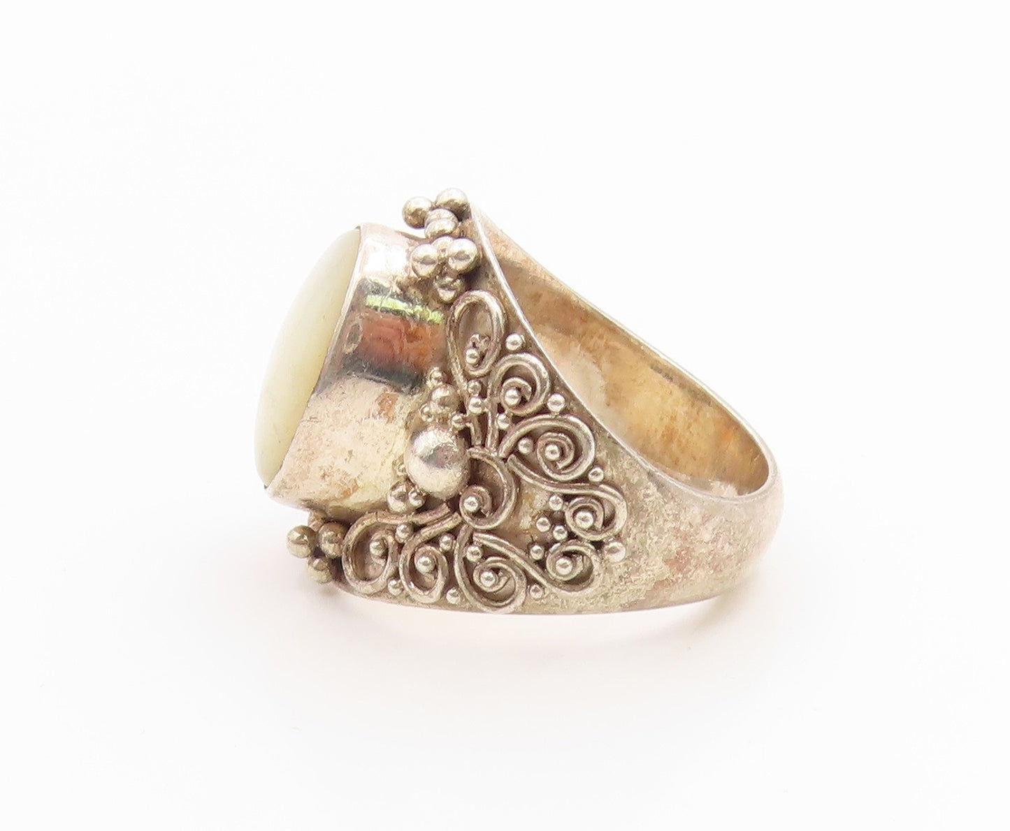 925 Sterling Silver Vintage Ring SUARTI BALI Mother Of Pearl Band  Sz 8  RG35569