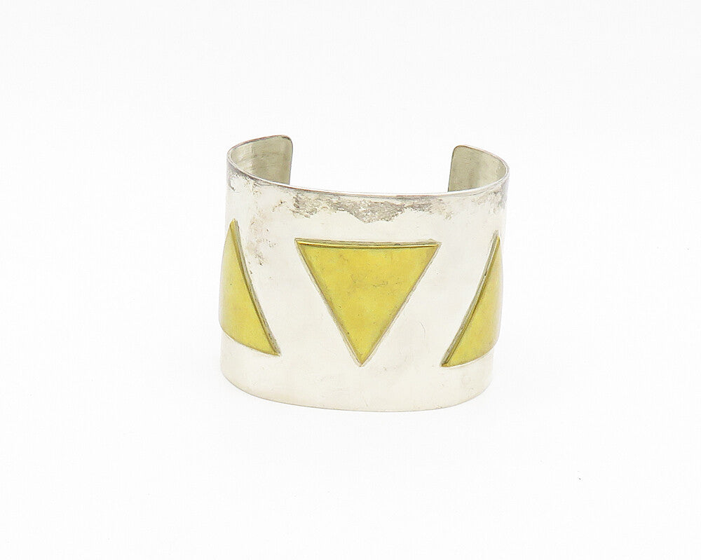 MEXICO 925 Sterling Silver  Vintage Two Tone Pattern Cuff Bracelet  BT7296