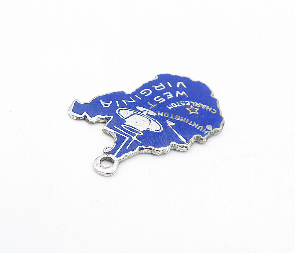 925 Sterling Silver  Vintage Enamel West Virginia State Map Pendant  PT4793