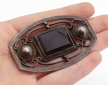 925 Sterling Silver  Vintage Black Hematite Oxidized Twist Brooch Pin  BP2593