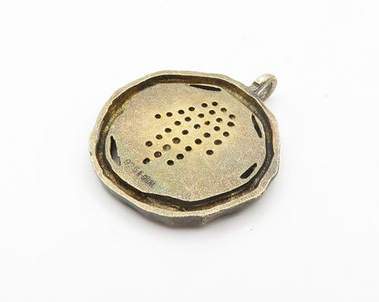 925 Sterling Silver  Vintage Petite Topaz Hand Oxidized Round Pendant  PT11425