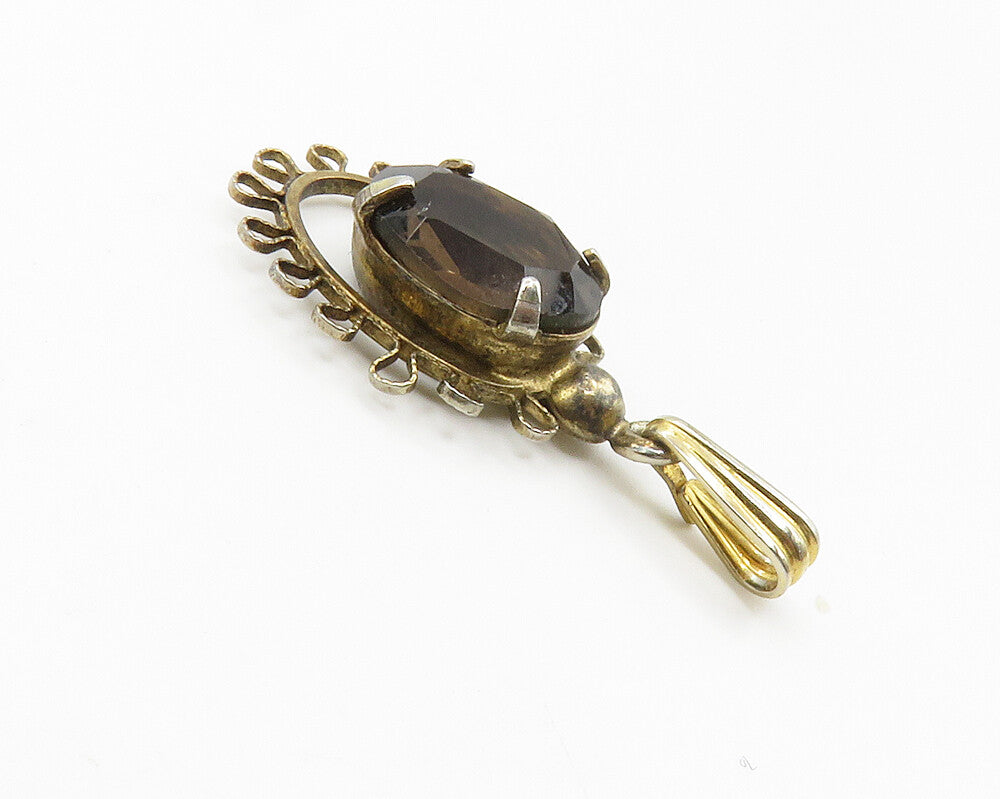 SORRENTO 925 Sterling Silver  Vintage Smoky Topaz Floral Pendant  PT11455