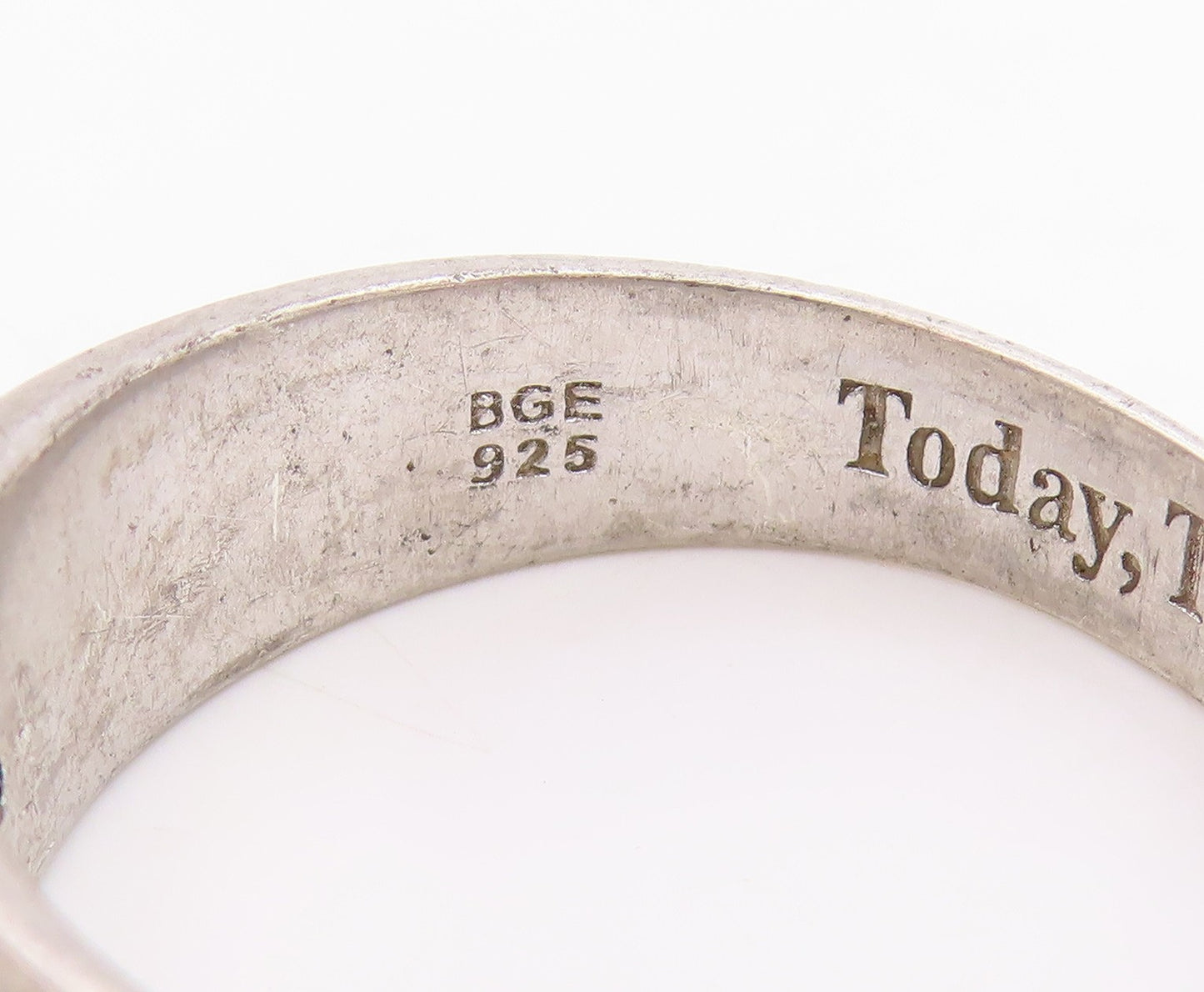 925 Sterling Silver Vintage Ring Real Diamonds Engraved Band  Sz 13.5  RG34800